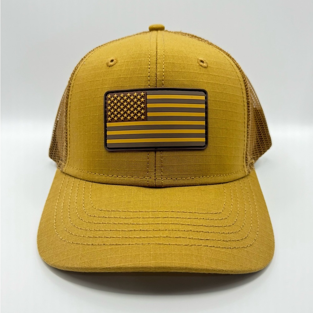 H3SportGear Classic Mustard Gold American Flag Trucker Cap Adjustable